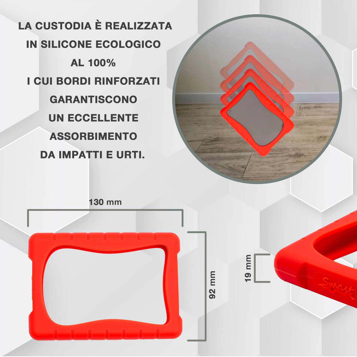 Custodia Cover Silicone Hard Disk Esterno 2.5'' 1TB /2TB Cover Silicone Antiurto Anticaduta Antiscivolo (Red).